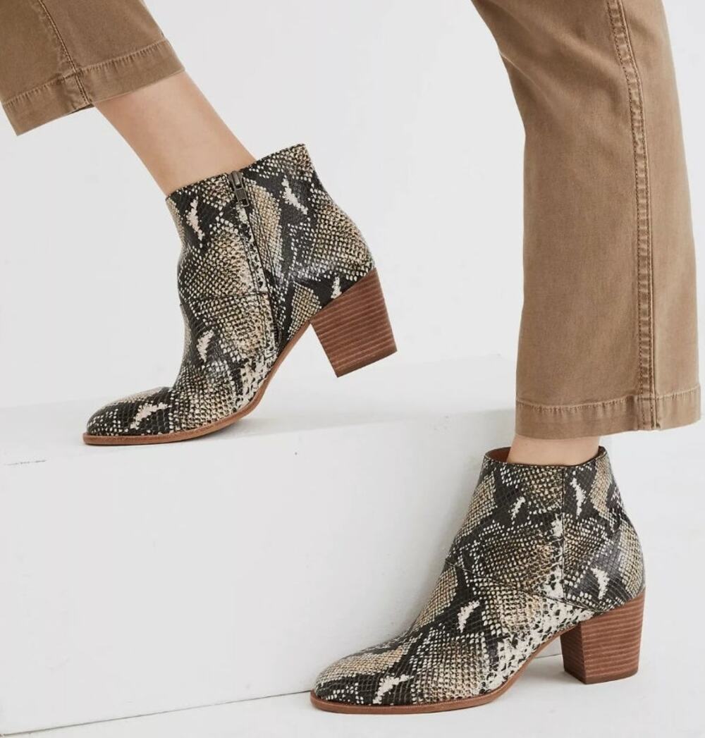 Madewell Ankle Boots Snake Embossed Leather Moonstone Multi Size 7 NIB Cloudlift